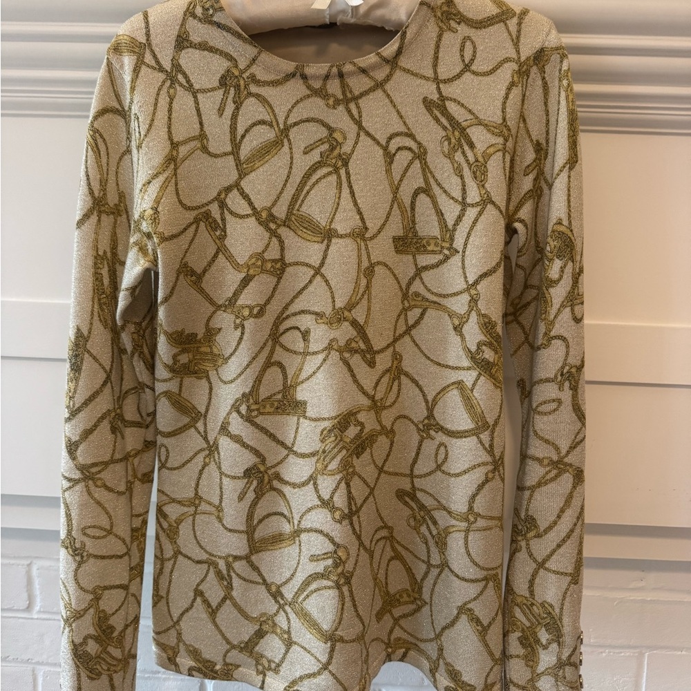 J. McLaughlin Gold equestrian Patterned Long Sleeve Top